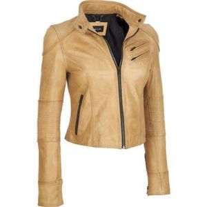 Black Rivet Tan Leather Scuba Jacket Chest Pockets